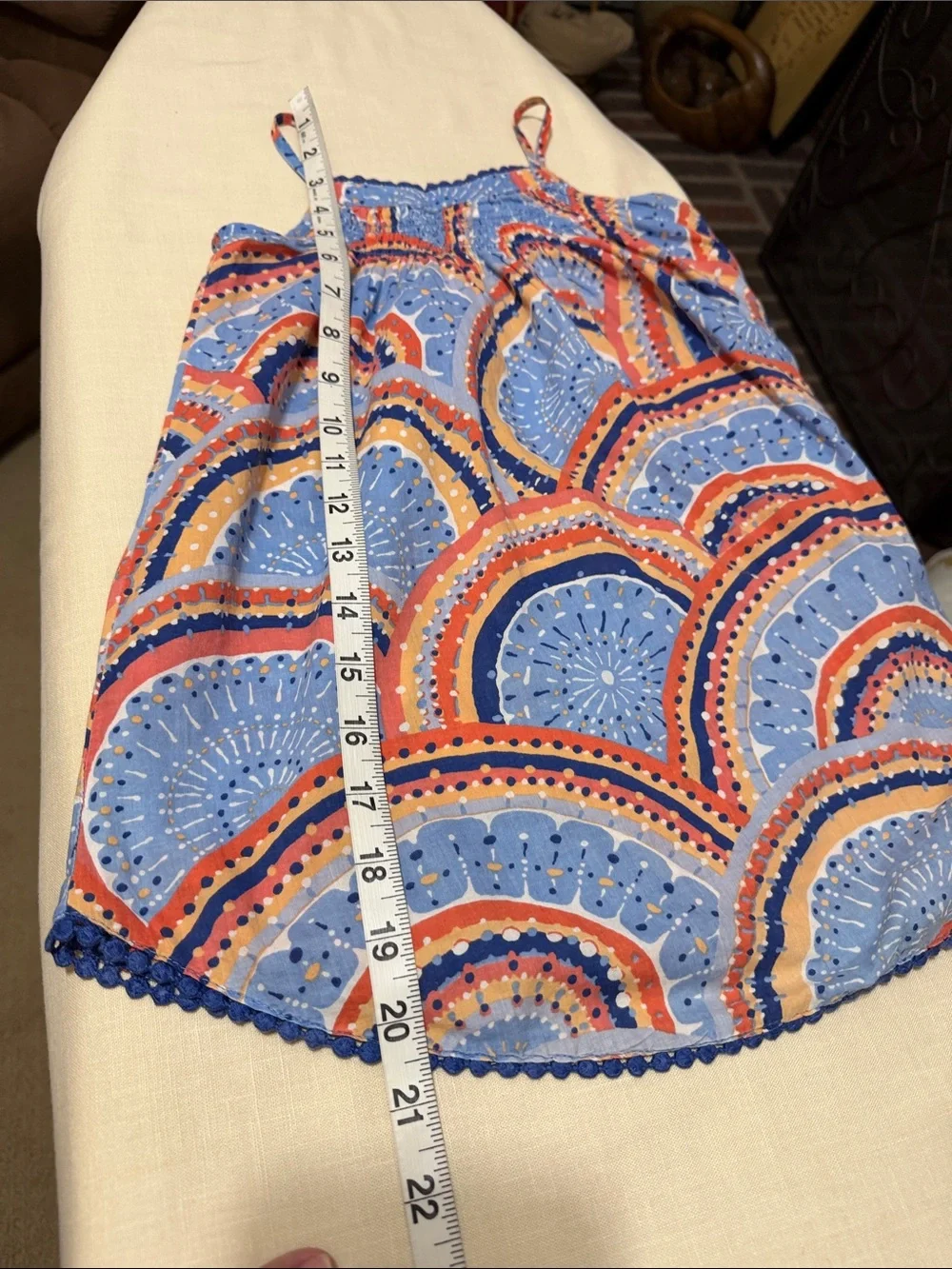 Old Navy Blue Multicolor Arc-Print Sundress with Smocking & Brick Brack Trim, 4T
